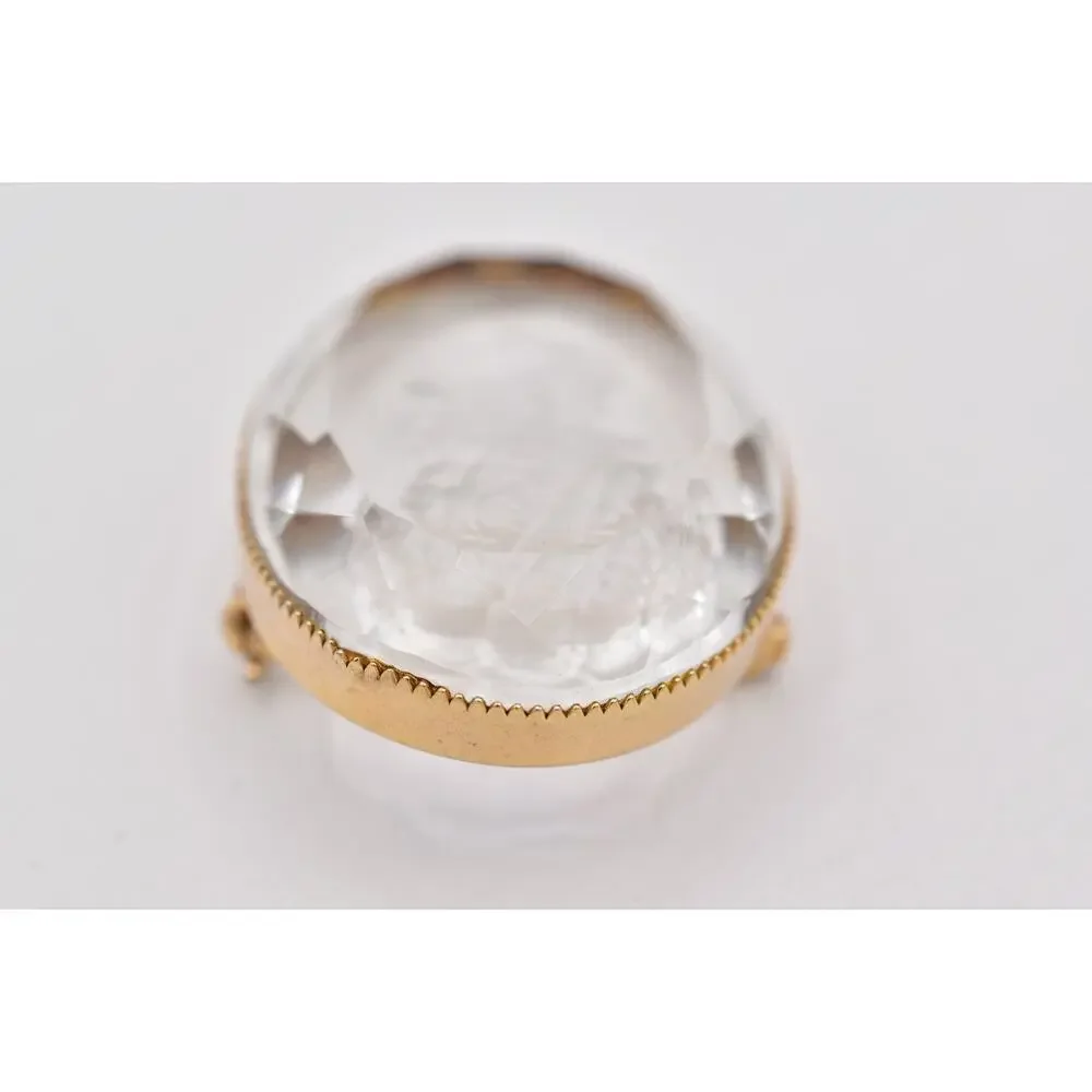 Vintage Intaglio Glass Cameo Brooch Reverse Carved Lady Portrait Gold 60s BinBI